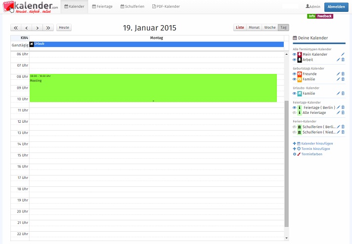 Infos zum Online Terminkalender - Kalender.com