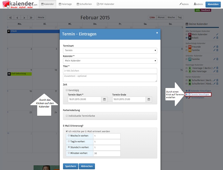 Infos zum Online Terminkalender - Kalender.com